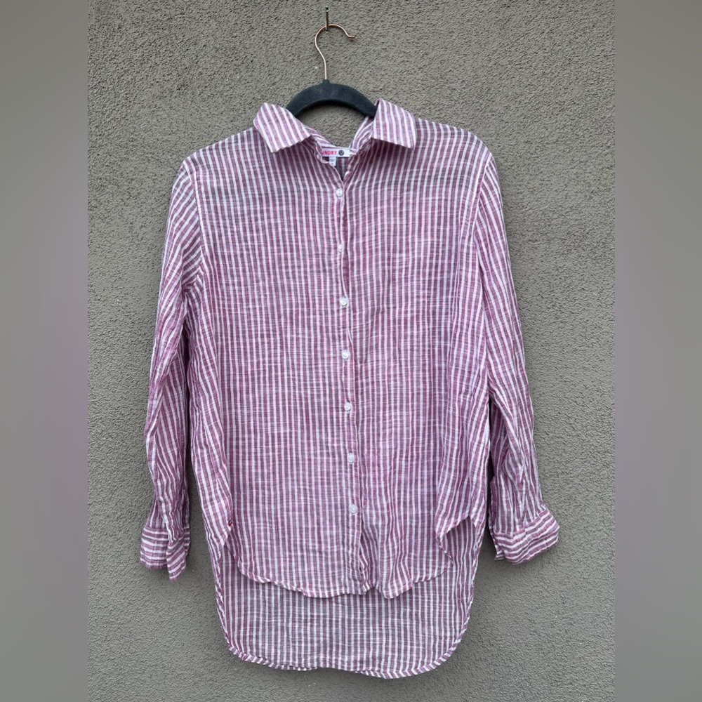 Sundry Striped Cotton Button Down Shirt Faded Red and White Size S